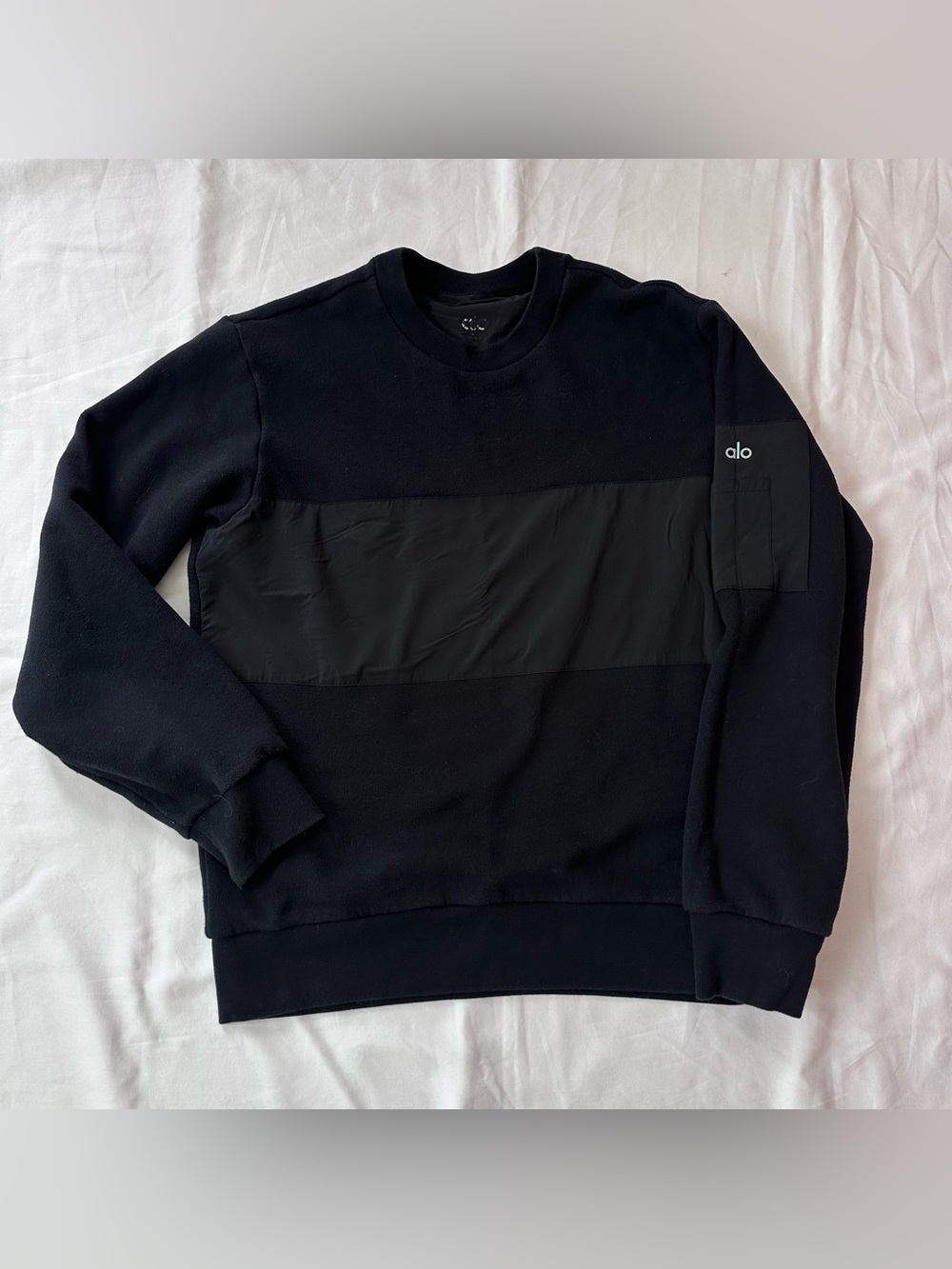 Alo Yoga Men's Traverse Pullover Crewneck Sweatshirt Black Mixed Media-SZ M
